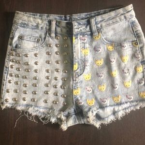 Cute High Waist Cat Print Denim Shorts 💚